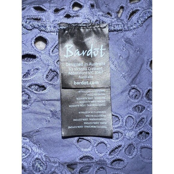 BARDOT Cotton Eyelet Embroidered Open Back Front Tie Long Sleeve Blouse - Picture 12 of 13